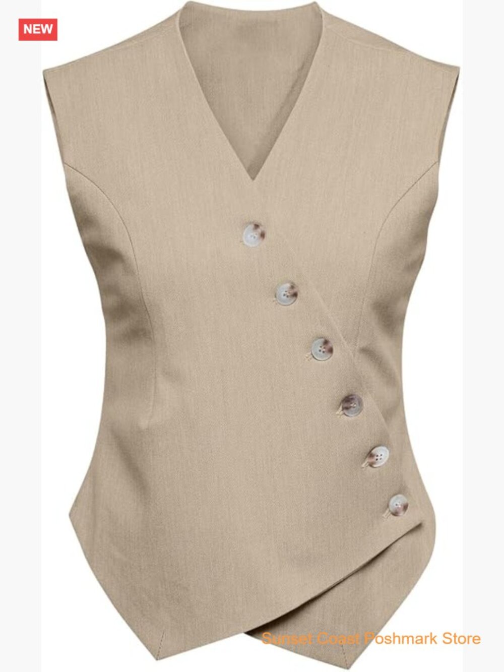 Womens Waistcoat Vest Sleeveless V Neck Button Up Asymmetrical Hem Work Office